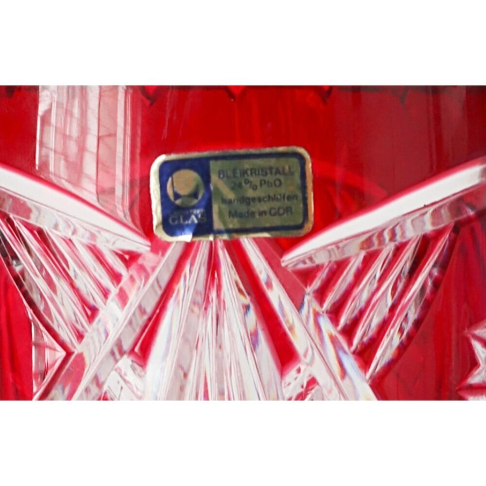 CRANBERRY Red Pink Large Vase Cut-to-Clear Lead Crystal Bleikristall Germany - Picture 7 of 7